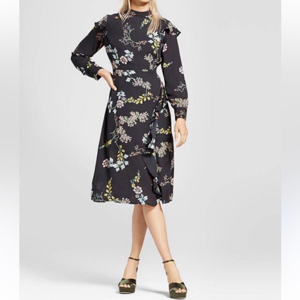 Who What Wear Black Floral Long Sleeve Dress‎